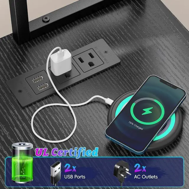Alt view image 3 of 7 - 55''Gaming Desk L Shaped Desk with 3 Fabric Drawers & Shelf, Reversible Computer Desk with Remote LED Lights, Power Outlet of Home Office Desk for Bedroom,Dorm,Black