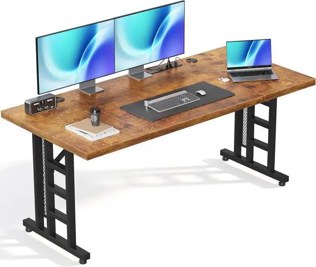 Main image of 71" Executive Desk with Power Ports, Large Computer Desk with 3-Piece Thickened Board for Home Office, Workstation, Rustic Brown