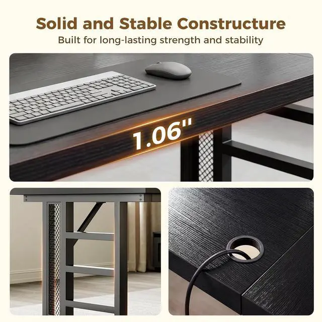 Alt view image 2 of 7 - 71" Executive Desk with Power Ports, Large Computer Desk with 3-Piece Thickened Board for Home Office, Workstation, Black
