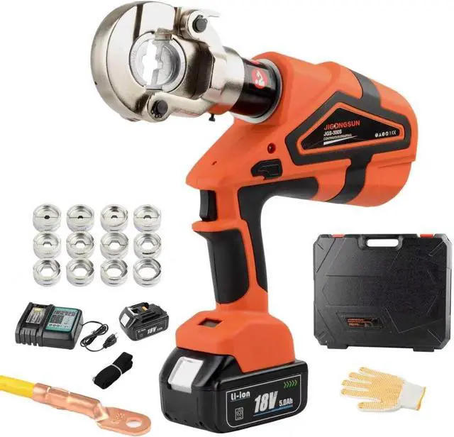 Main image of Electric Hydraulic Crimping Tool, Battery Cable Crimper Tool, Rechargeable Crimper for Cu/Al Terminal, Continuously Crimp 12 Ton Rang 8AWG-600MCM 12 Pairs of Dies