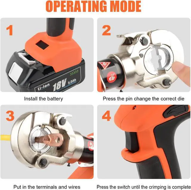 Alt view image 5 of 7 - Electric Hydraulic Crimping Tool, Battery Cable Crimper Tool, Rechargeable Crimper for Cu/Al Terminal, Continuously Crimp 12 Ton Rang 8AWG-600MCM 12 Pairs of Dies