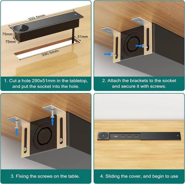 Alt view image 5 of 6 - Recessed Power Strip with 15W Wireless Charger, USB C PD 30W, 3 TR AC Outlets, Flush Mount Power Strip with Sliding Lid, for Desk Furniture Conference Table, Black
