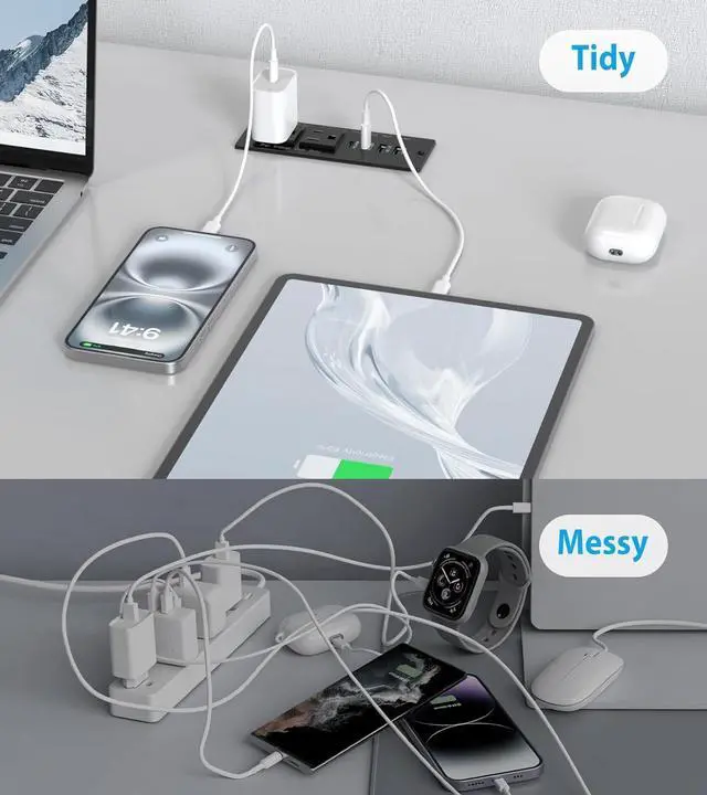 Alt view image 5 of 7 - 45W USB C Recessed Power Strip, Recessed Outlet with 4 USB Ports, Flush Mount Furniture Hidden Drawer Fast Charging Station for Home Office 6FT Black