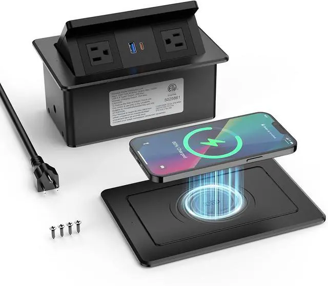 Main image of Pop up Power Outlet with 15W Wireless Charger, Recessed Power Strip with USB-C PD 20W, 2 Outlets, Desk Charging Station for Conference Room Kitchen Countertop, ETL Listed
