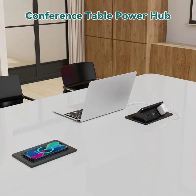 Alt view image 3 of 7 - Pop up Power Outlet with 15W Wireless Charger, Recessed Power Strip with USB-C PD 20W, 2 Outlets, Desk Charging Station for Conference Room Kitchen Countertop, ETL Listed