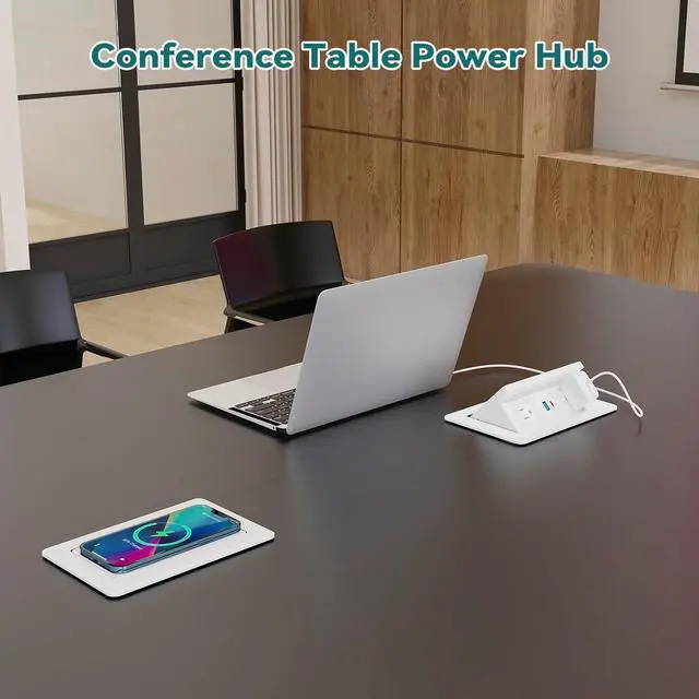 Alt view image 6 of 7 - Pop up Power Outlet with 15W Wireless Charger, Recessed Power Strip with USB-C PD 20W, 2 Outlets, Desk Charging Station for Conference Room Kitchen Countertop, ETL Listed - White