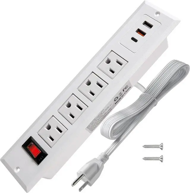 Main image of 20W Mountable Power Strip USB C Recessed Power Strip USB-C Fast Charge 4 Outlet 3 USB Multiple Protection Built in Conference Desk Counter Workbench for PC Home Electric Appliance (USB C White)