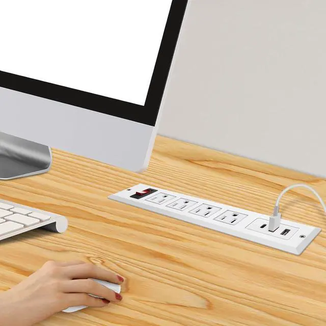 Alt view image 2 of 6 - 20W Mountable Power Strip USB C Recessed Power Strip USB-C Fast Charge 4 Outlet 3 USB Multiple Protection Built in Conference Desk Counter Workbench for PC Home Electric Appliance (USB C White)