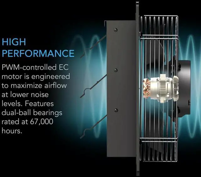 Alt view image 3 of 7 - AC Infinity AIRLIFT T16, Shutter Exhaust Fan 16" with WiFi Temperature Humidity Controller, EC-Motor Wall Mount Ventilation and Cooling for Sheds, Attics, Workshops, and Greenhouses