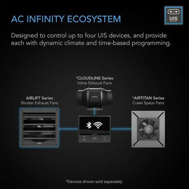 Alt view image 5 of 7 - AC Infinity AIRLIFT T16, Shutter Exhaust Fan 16" with WiFi Temperature Humidity Controller, EC-Motor Wall Mount Ventilation and Cooling for Sheds, Attics, Workshops, and Greenhouses
