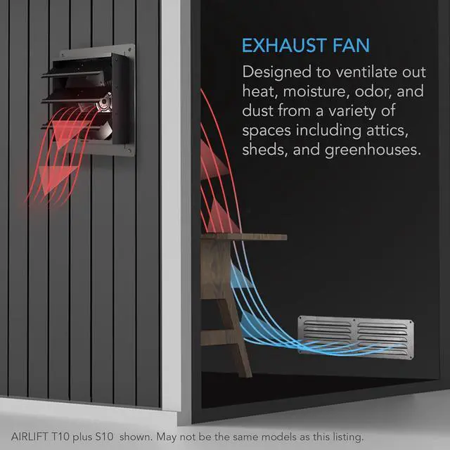Alt view image 6 of 7 - AC Infinity AIRLIFT T16, Shutter Exhaust Fan 16" with WiFi Temperature Humidity Controller, EC-Motor Wall Mount Ventilation and Cooling for Sheds, Attics, Workshops, and Greenhouses
