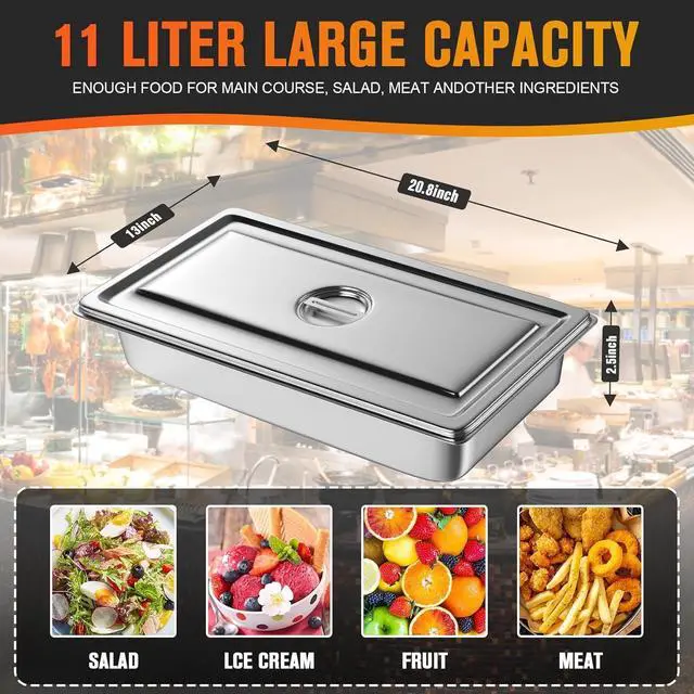 Alt view image 3 of 7 - Hotel Pan, Full Size Steam Table Pan 2.5" Deep Stainless Steel With Lid 20.8" L x 13" W Anti-Jam Buffet Commercial (4 Pack)