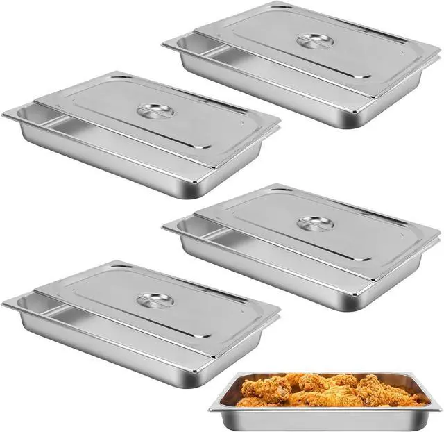 Main image of Hotel Pan, Full Size Steam Table Pan 2.5" Deep Stainless Steel With Lid 20.8" L x 13" W Anti-Jam Buffet Commercial (4 Pack)