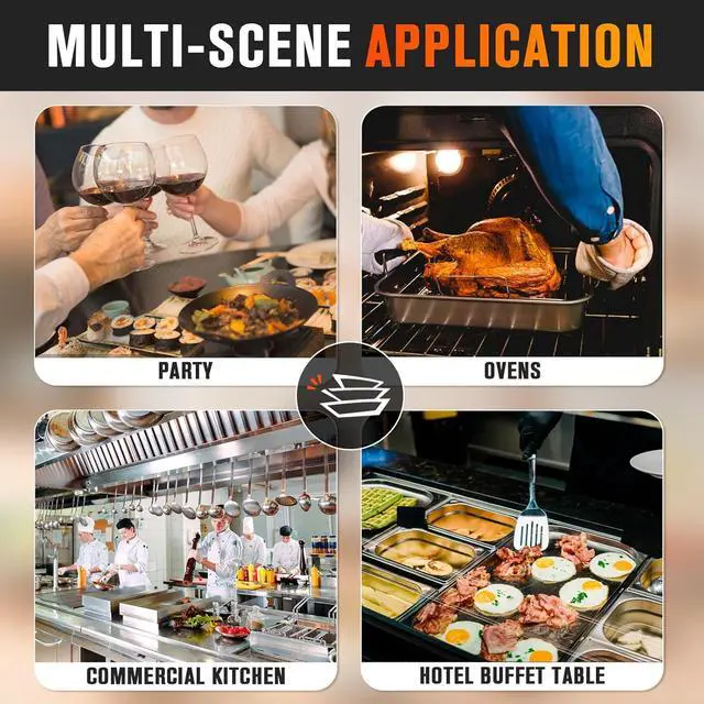 Alt view image 2 of 7 - Hotel Pan, Full Size Steam Table Pan 6" Deep Stainless Steam Table Pan with Lid Full Size Food Pan 20.8" L x 13" W Anti Jam Stainless Steel Buffet Pan Commercial Stainless Steel Pan (4 Pack)