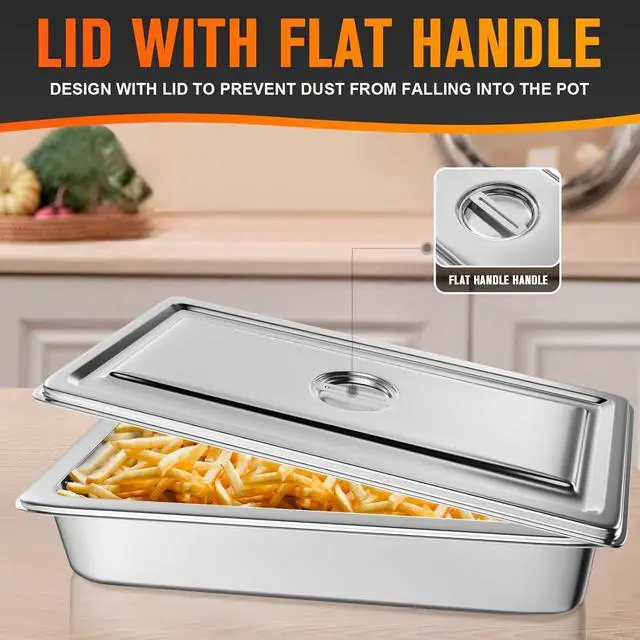 Alt view image 4 of 7 - Hotel Pan, Full Size Steam Table Pan 6" Deep Stainless Steam Table Pan with Lid Full Size Food Pan 20.8" L x 13" W Anti Jam Stainless Steel Buffet Pan Commercial Stainless Steel Pan (4 Pack)