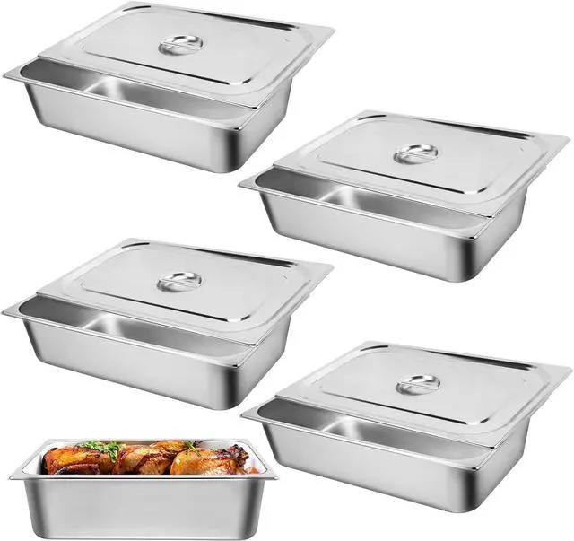 Main image of Hotel Pan, Full Size Steam Table Pan 6" Deep Stainless Steam Table Pan with Lid Full Size Food Pan 20.8" L x 13" W Anti Jam Stainless Steel Buffet Pan Commercial Stainless Steel Pan (4 Pack)