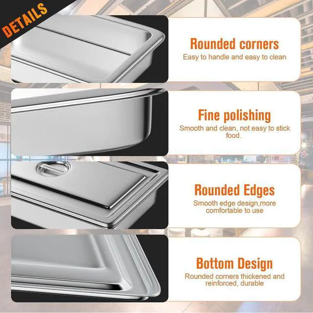Alt view image 4 of 7 - Hotel Pan, Full Size Steam Table 4" Deep Stainless Steel With Lid, 13" L x 10.4" W Anti-Jam Buffet Commercial (4 Pack)