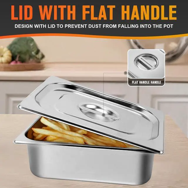 Alt view image 7 of 7 - Hotel Pan, Full Size Steam Table 4" Deep Stainless Steel With Lid, 13" L x 10.4" W Anti-Jam Buffet Commercial (4 Pack)