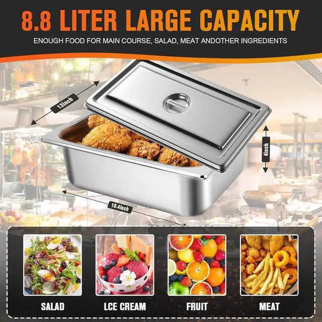 Alt view image 3 of 7 - Hotel Pan, Full Size Steam Table 4" Deep Stainless Steel With Lid, 13" L x 10.4" W Anti-Jam Buffet Commercial (4 Pack)