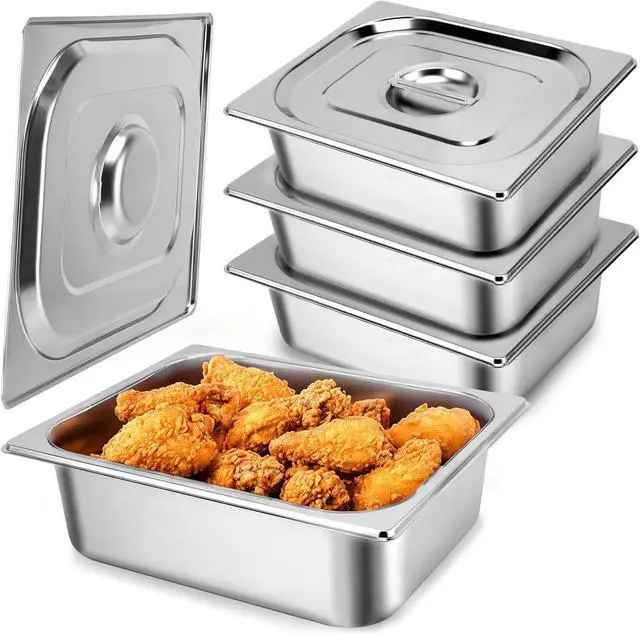 Main image of Hotel Pan, Full Size Steam Table 4" Deep Stainless Steel With Lid, 13" L x 10.4" W Anti-Jam Buffet Commercial (4 Pack)