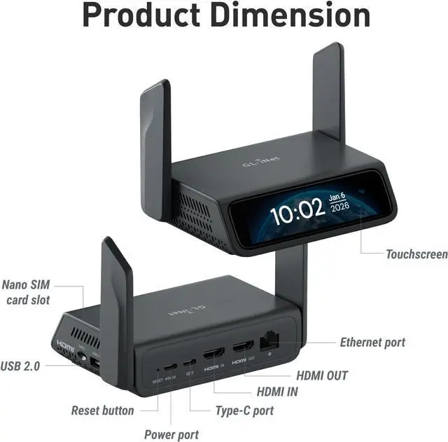 Alt view image 7 of 7 - GL.iNet Comet 5G Remote 5G KVM with Failover, 4K@30FPS HDMI Passthrough, Wi-Fi 6 & Ethernet, 3.69" Touchscreen, 64GB eMMC, Tailscale Remote Access for Disaster Recovery, IT Professional