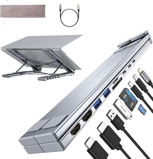 Main image of Laptop Docking Station Dual Monitor Stand, 9 in 1 USB C Hub 2 HDMI 4K@60Hz, Portable Laptop Stand with USB Ports, Multiport Adapter USBC Dock Station Computer Holder for MacBook Pro/Air