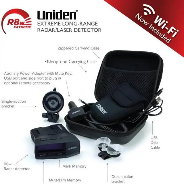Alt view image 5 of 5 - Uniden R8W (new Model) Extreme Long Range Laser/Radar Detector, 360° Awareness, Directional Arrows, Wi-Fi, Bluetooth, GPS, Real-Time Voice Alerts, Red Light & Speed Camera Alerts, R/TACH App