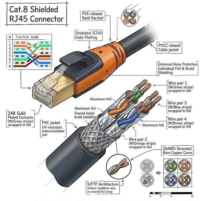 Alt view image 5 of 7 - Cat 8 Ethernet Cable 10ft, High Speed LAN Cables 40Gbps 2000MHz Shielded, Heavy Duty 26AWG Outdoor Indoor Cat8 RJ45 Internet Cord Compatible with Gaming PC PS5 Xbox Router Modem Office Industrial