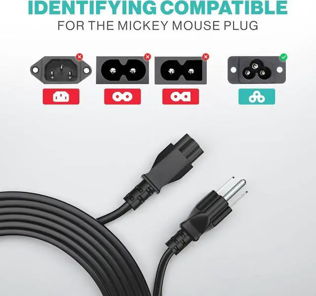 Alt view image 3 of 5 - 3 Prong AC Laptop Power Cord 5Ft Universal Power Cable | 125V | for Dell HP LG Lenovo Asus Acer Toshiba Sony Laptops/Notebooks, Monitors, Printers, Scanners NEMA 5-15P to C5 Power Cable