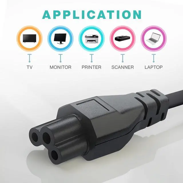 Alt view image 2 of 5 - 3 Prong AC Laptop Power Cord 5Ft Universal Power Cable | 125V | for Dell HP LG Lenovo Asus Acer Toshiba Sony Laptops/Notebooks, Monitors, Printers, Scanners NEMA 5-15P to C5 Power Cable