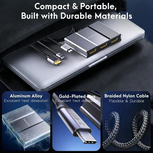 Alt view image 2 of 7 - USB C to 3 HDMI Adapter with PD 100W, 4K@60Hz HDMI Splitter Extended Display 1 in 3 Out for Multi-Monitors, Compatible with Laptop,PC,USB-C Graphics Card - MACOS Not Support MST