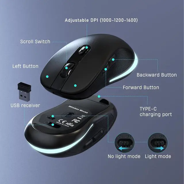 Alt view image 4 of 5 - Large Print Wireless Keyboard and Mouse - 7 Colors Backlit Keyboard, Oversize Letters Keys Easy to See and Type, Rechargeable Keyboard and Mouse with Light Up Key, Compatible for PC, Windows, Gaming