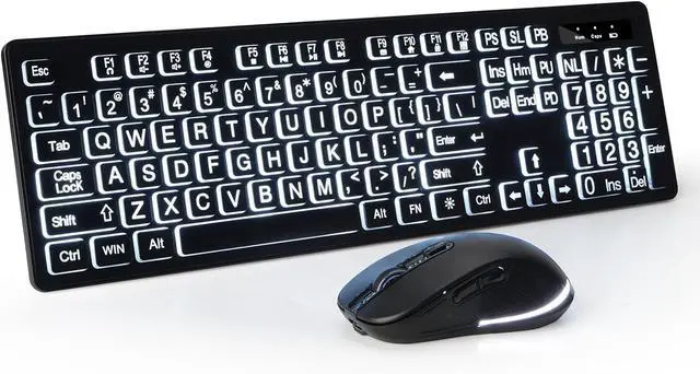 Main image of Large Print Backlit Wireless Keyboard and Mouse, 2.4G Full Size Keyboard and Mouse Combo with Big Letters and Backlight Key, Easy to See Big Letters, Light Up Keyboard for Windows, PC, Laptop, Desktop