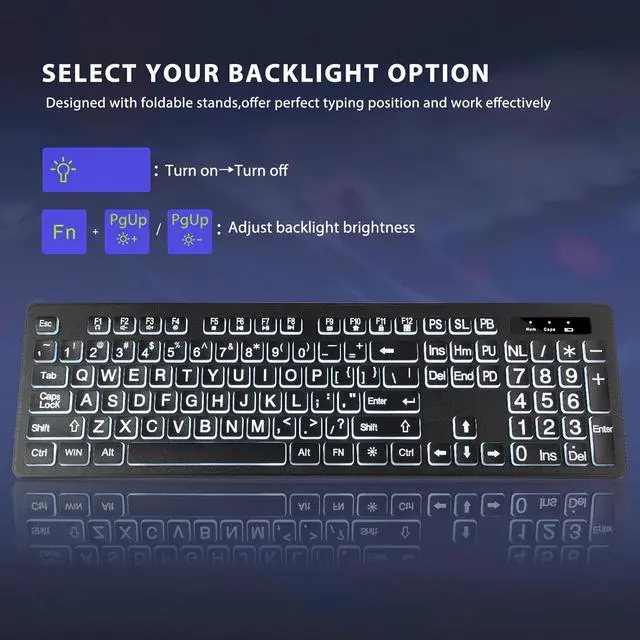 Alt view image 5 of 7 - Large Print Backlit Wireless Keyboard and Mouse, 2.4G Full Size Keyboard and Mouse Combo with Big Letters and Backlight Key, Easy to See Big Letters, Light Up Keyboard for Windows, PC, Laptop, Desktop