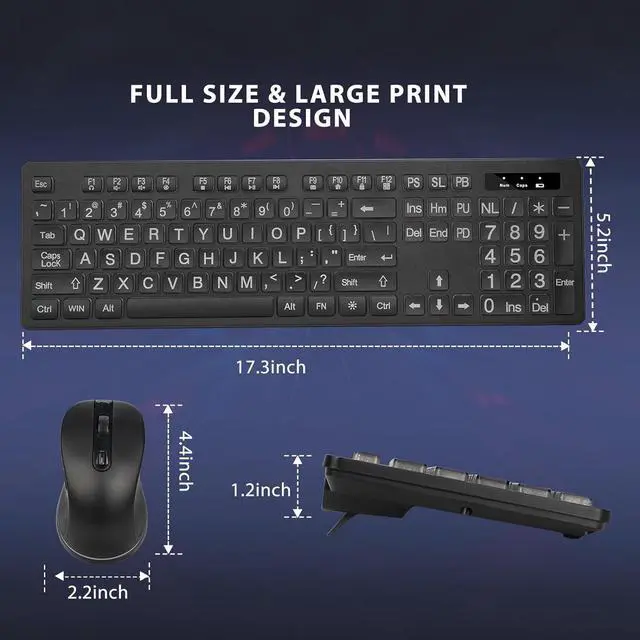 Alt view image 3 of 7 - Large Print Backlit Wireless Keyboard and Mouse, 2.4G Full Size Keyboard and Mouse Combo with Big Letters and Backlight Key, Easy to See Big Letters, Light Up Keyboard for Windows, PC, Laptop, Desktop