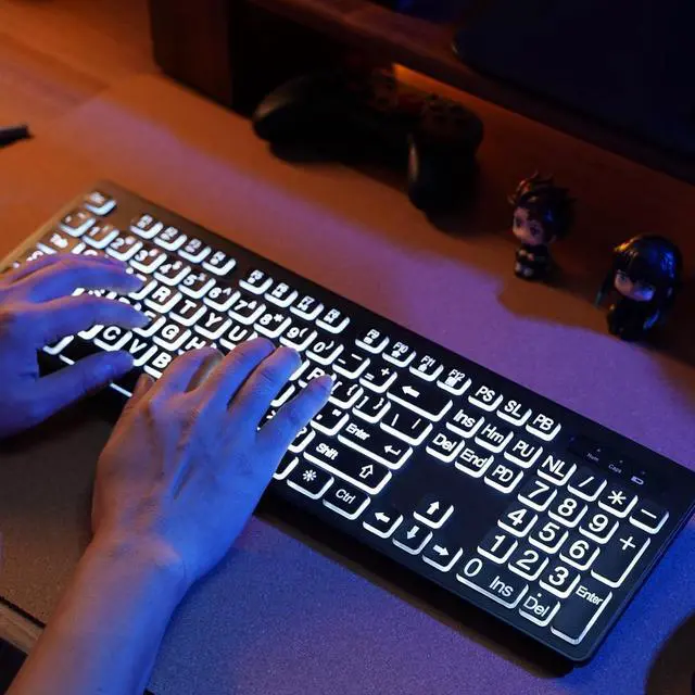 Alt view image 2 of 7 - Large Print Backlit Wireless Keyboard and Mouse, 2.4G Full Size Keyboard and Mouse Combo with Big Letters and Backlight Key, Easy to See Big Letters, Light Up Keyboard for Windows, PC, Laptop, Desktop