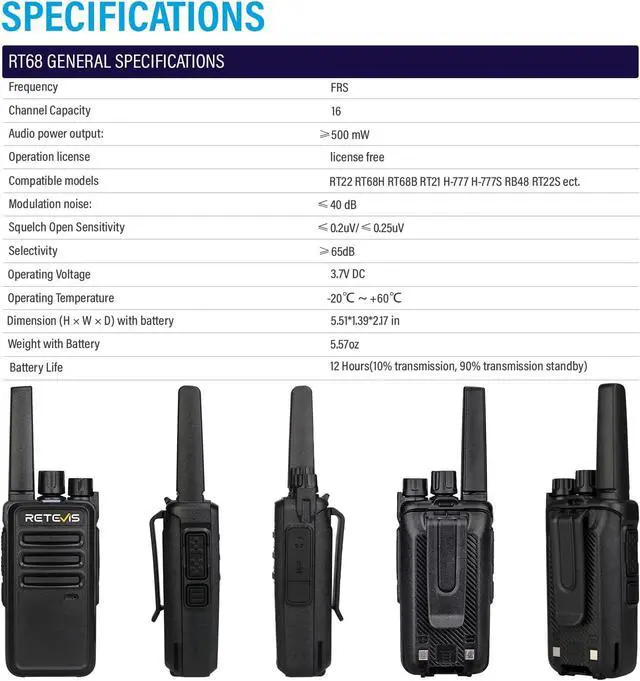 Alt view image 6 of 7 - Retevis RT68 2 Way Radio, Long Range Walkie Talkies for Adults (10 Pack) with 10 Multi Way Charger, Easier Securer Charging, 1200mAh, Compact Handheld Two Way Radios Rechargeable for Industry