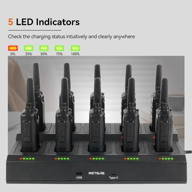 Alt view image 5 of 7 - Retevis RT68 2 Way Radio, Long Range Walkie Talkies for Adults (10 Pack) with 10 Multi Way Charger, Easier Securer Charging, 1200mAh, Compact Handheld Two Way Radios Rechargeable for Industry