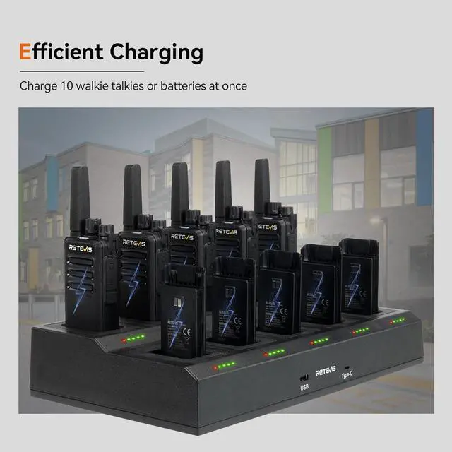 Alt view image 4 of 7 - Retevis RT68 2 Way Radio, Long Range Walkie Talkies for Adults (10 Pack) with 10 Multi Way Charger, Easier Securer Charging, 1200mAh, Compact Handheld Two Way Radios Rechargeable for Industry