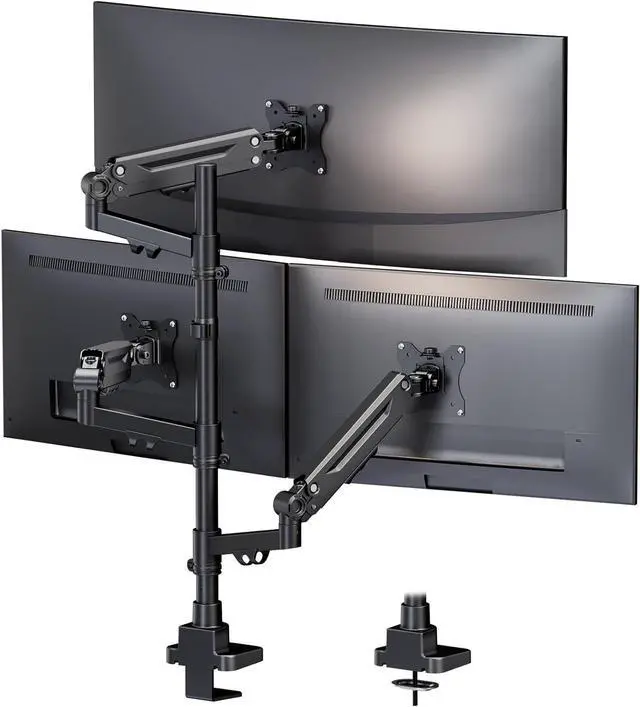 Main image of Triple Monitor Mount for up to 35-inch Screens Heavy Duty Ultrawide Stand with Fully Adjustable, 12kg Gas Spring Arm (Each), VESA 75×75/100×100 mm, Black