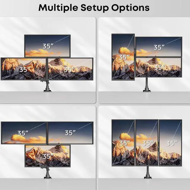 Alt view image 7 of 7 - Triple Monitor Mount for up to 35-inch Screens Heavy Duty Ultrawide Stand with Fully Adjustable, 12kg Gas Spring Arm (Each), VESA 75×75/100×100 mm, Black