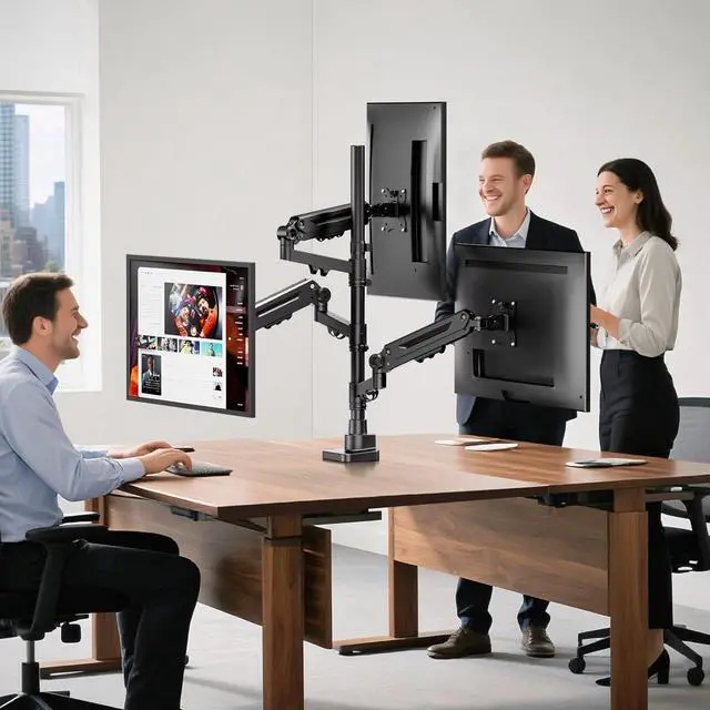 Alt view image 6 of 7 - Triple Monitor Mount for up to 35-inch Screens Heavy Duty Ultrawide Stand with Fully Adjustable, 12kg Gas Spring Arm (Each), VESA 75×75/100×100 mm, Black
