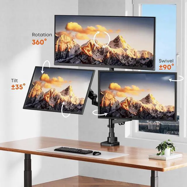 Alt view image 4 of 7 - Triple Monitor Mount for up to 35-inch Screens Heavy Duty Ultrawide Stand with Fully Adjustable, 12kg Gas Spring Arm (Each), VESA 75×75/100×100 mm, Black