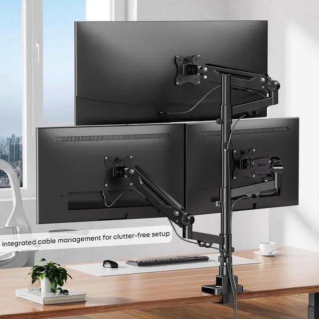 Alt view image 5 of 7 - Triple Monitor Mount for up to 35-inch Screens Heavy Duty Ultrawide Stand with Fully Adjustable, 12kg Gas Spring Arm (Each), VESA 75×75/100×100 mm, Black