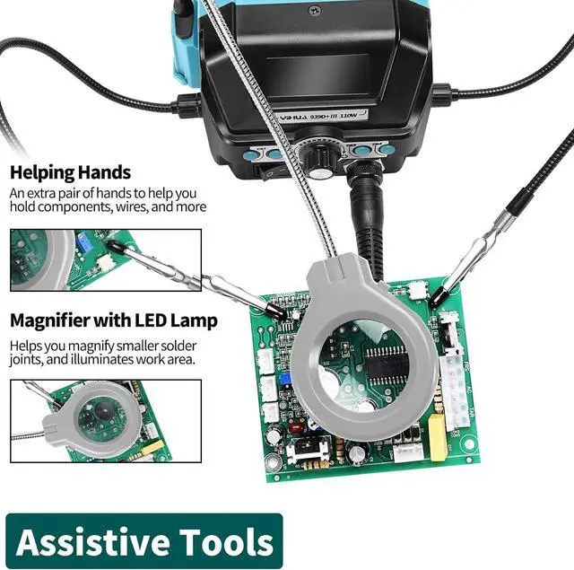 Alt view image 7 of 7 - 939D+ III EVO Digital Soldering Iron Station Kit 110W High Power with LCD display, 4 Memory Channels, Sleep Mode, Digital Calibration, Solder Wire, Helping Hands, Magnifier, 3 Soldering Tips