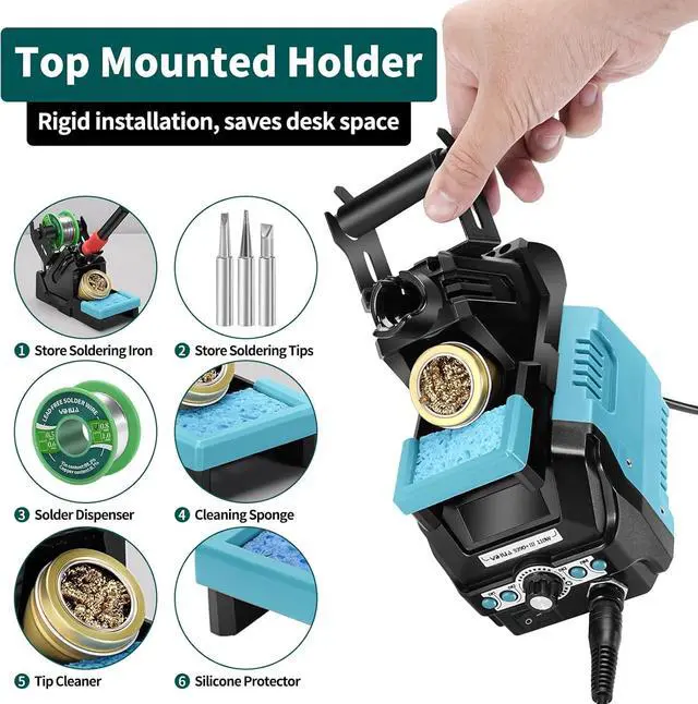 Alt view image 4 of 7 - 939D+ III EVO Digital Soldering Iron Station Kit 110W High Power with LCD display, 4 Memory Channels, Sleep Mode, Digital Calibration, Solder Wire, Helping Hands, Magnifier, 3 Soldering Tips