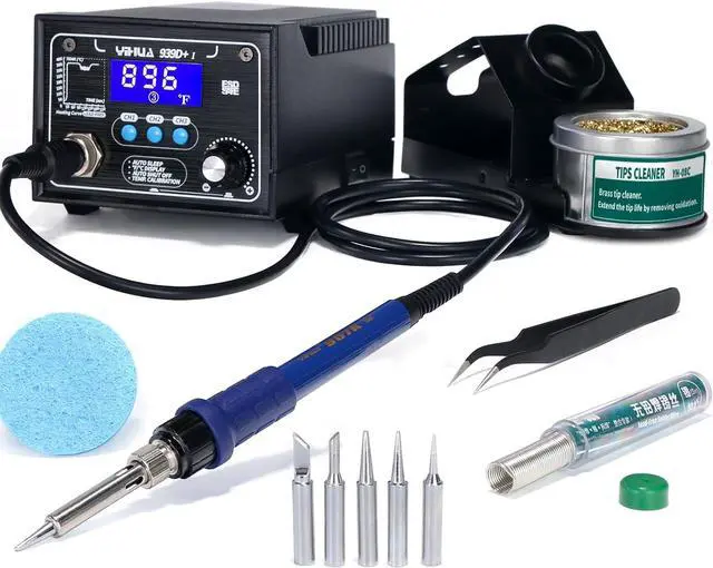 Main image of 939D+ I Soldering Station, Upgraded, 75 Watt Equivalent with 3 Memories, °C/°F LCD display, Sleep Function, Automatic Shutdown & Brushed Aluminum Panel(Iron-burn Resistant)