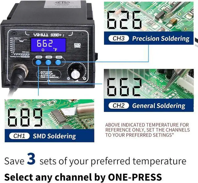Alt view image 4 of 7 - 939D+ I Soldering Station, Upgraded, 75 Watt Equivalent with 3 Memories, °C/°F LCD display, Sleep Function, Automatic Shutdown & Brushed Aluminum Panel(Iron-burn Resistant)