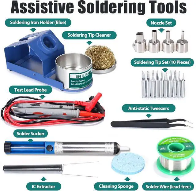 Alt view image 6 of 7 - 853D 2A USB SMD Hot Air Rework Soldering Iron Station, DC Power Supply 0-15V 0-2A with 5V USB Charging Port and 35 Volt DC Voltage Test Meter