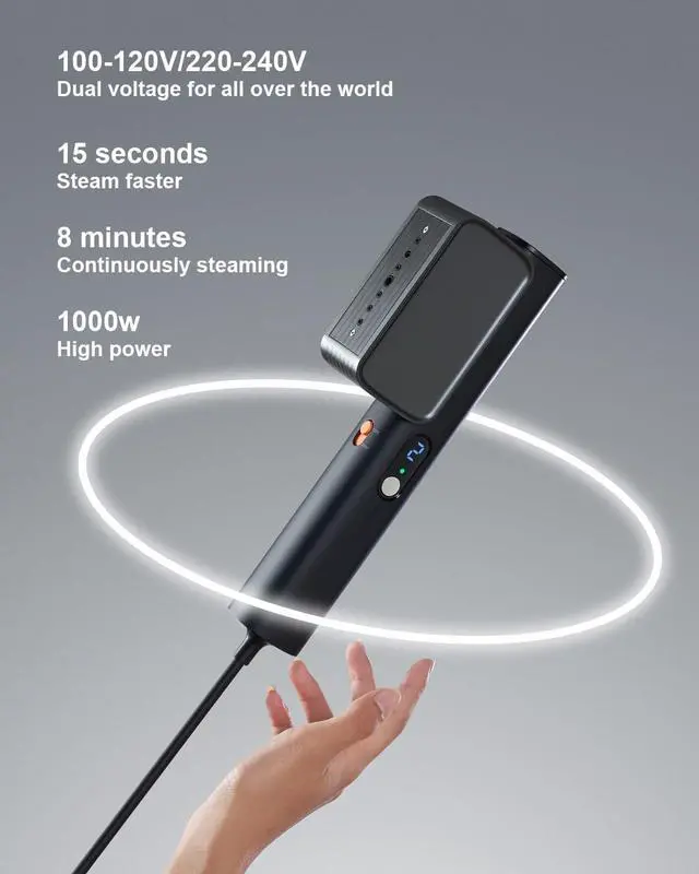 Alt view image 5 of 7 - G7 2-in-1 Professional 100-240V Dual Voltage Steamer for Clothes and Iron for Clothes, Just 1lbs Lightly, 8 Minutes of Continuous Steam, 1000W Portable Steamer for travel and home(black)